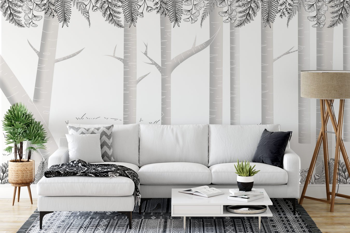 Papier peint forêt bouleau gris - papier peint sur mesure francais - muralconcept