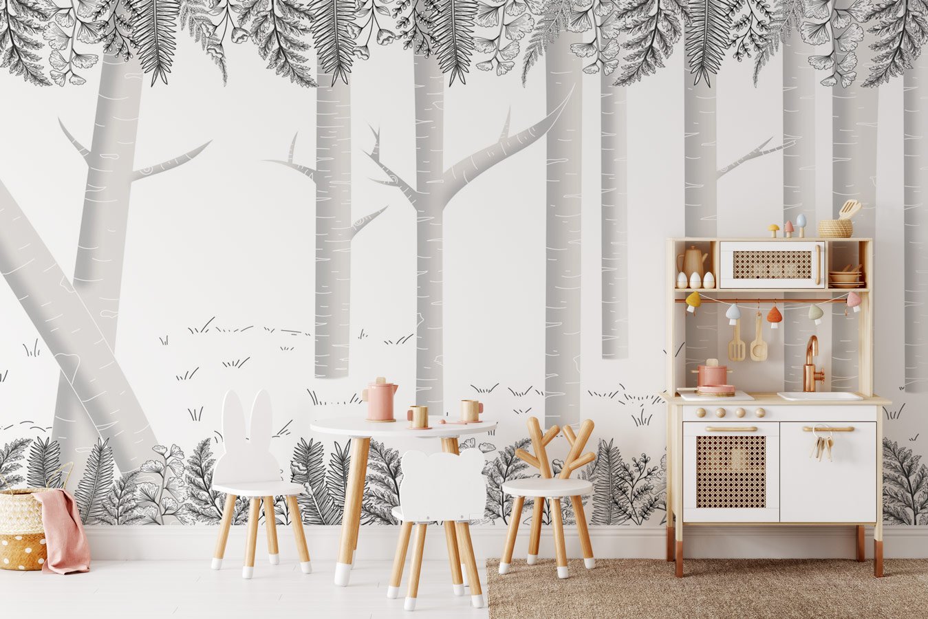 Papier peint forêt bouleau gris - papier peint sur mesure francais - muralconcept