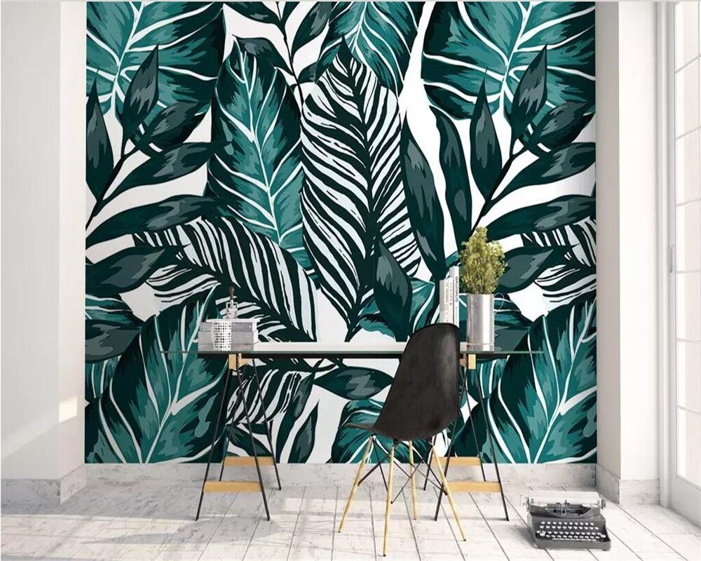 Papier peint intissé Feuille couleur Bleu Paon - papier peint sur mesure francais - muralconcept