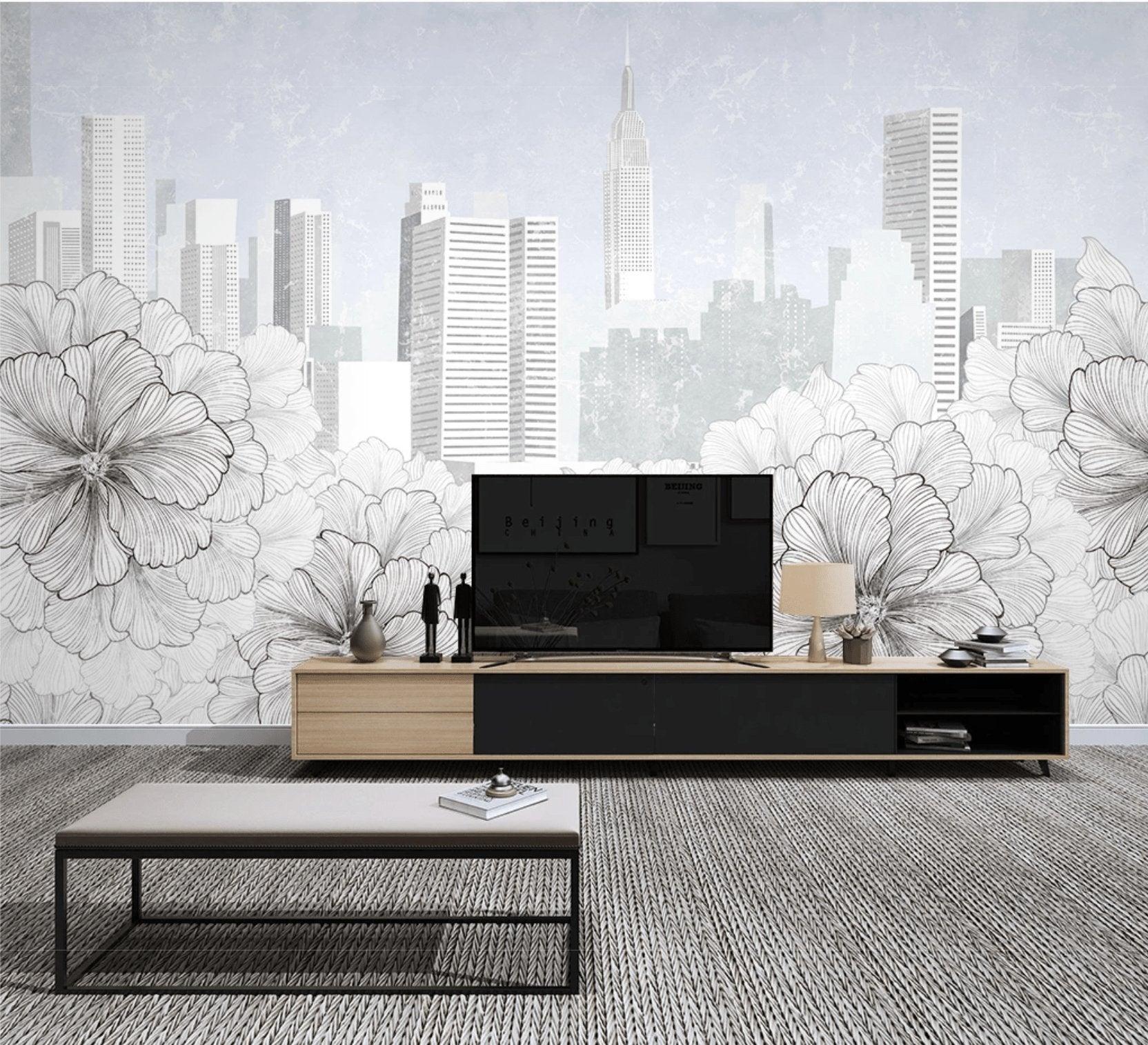 Papier peint moderne ville New York noir et blanc - papier peint sur mesure francais - muralconcept