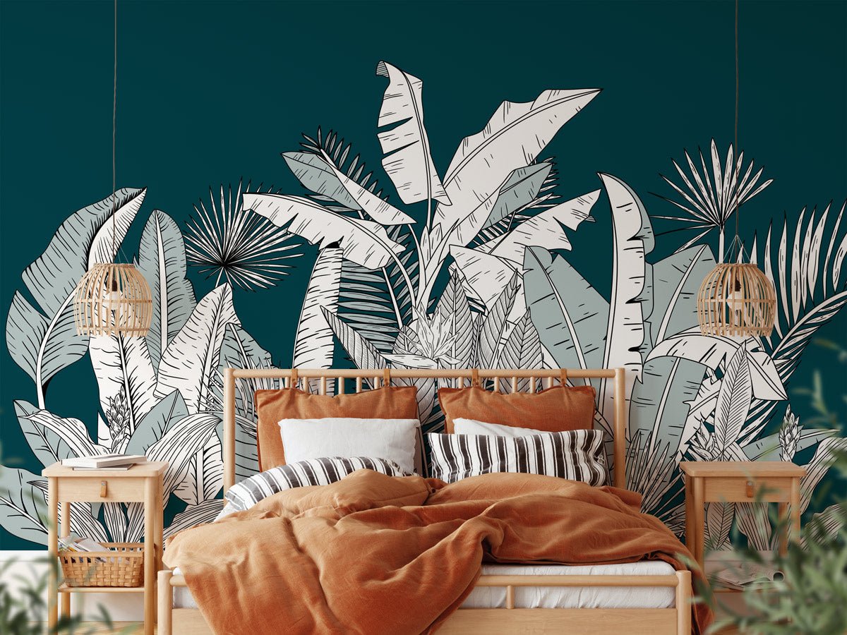 Papier peint panoramique botanic leaf vert - papier peint sur mesure francais - muralconcept