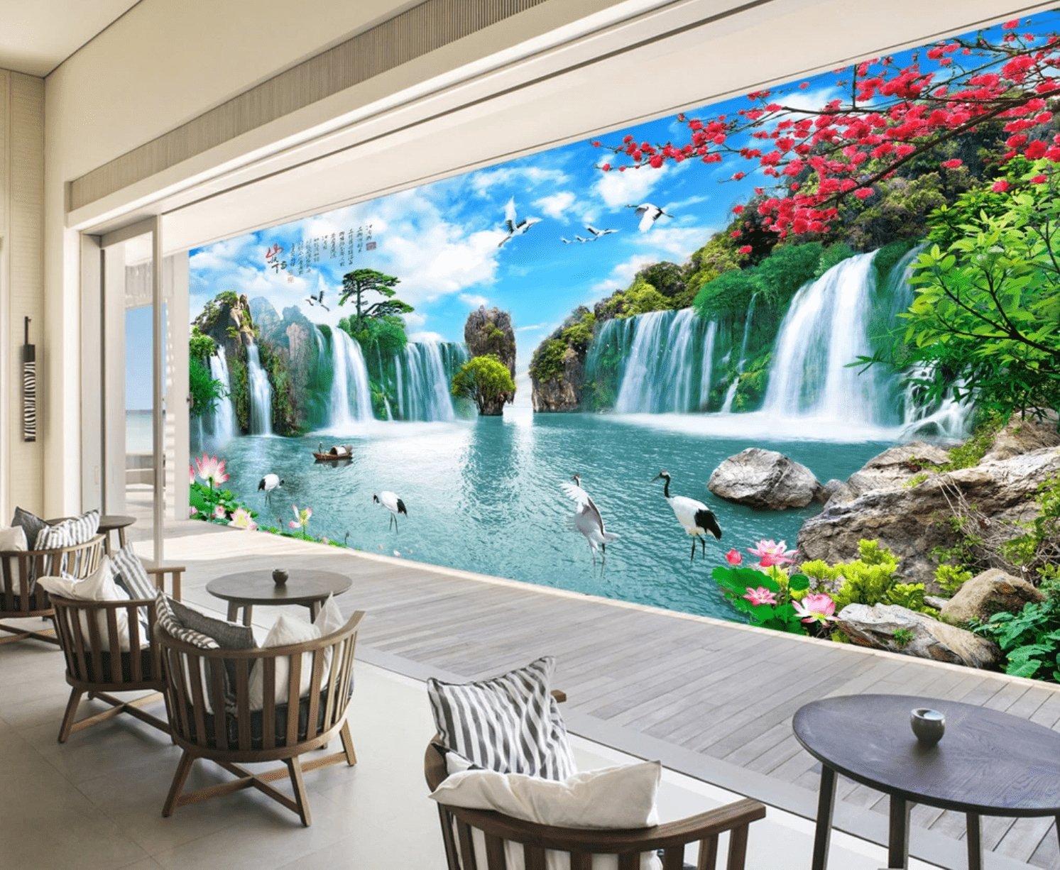 Papier peint panoramique Cascade Asie Zen - papier peint sur mesure francais - muralconcept