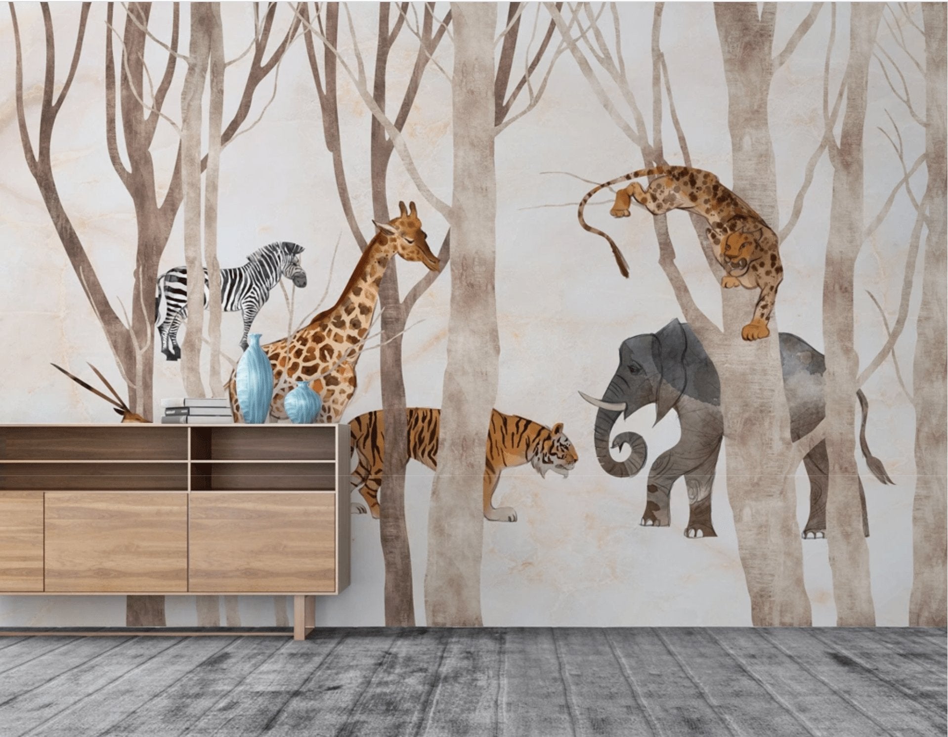 Papier peint panoramique enfant animaux de la jungle & forêt - papier peint sur mesure francais - muralconcept