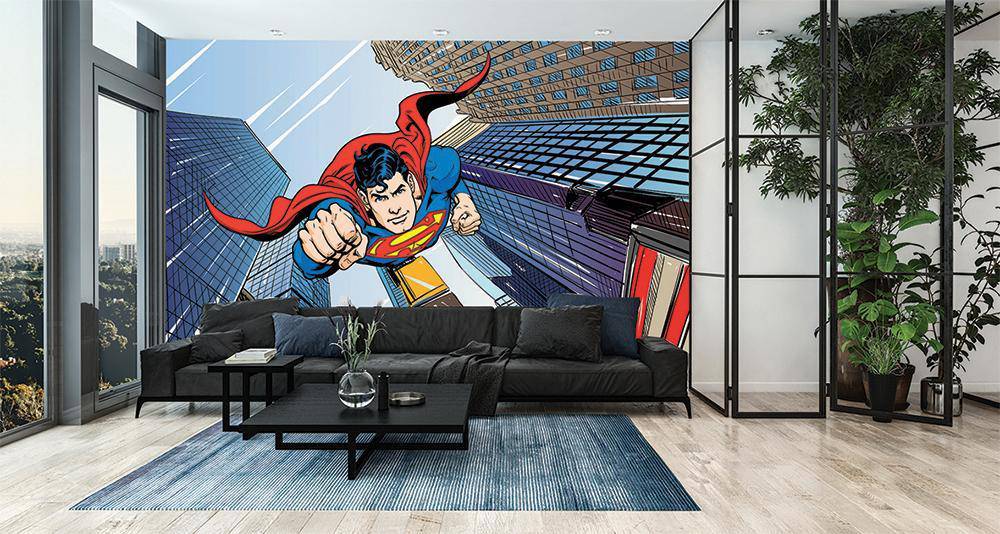 Papier peint panoramique héro superman BD in the city - papier peint sur mesure francais - muralconcept