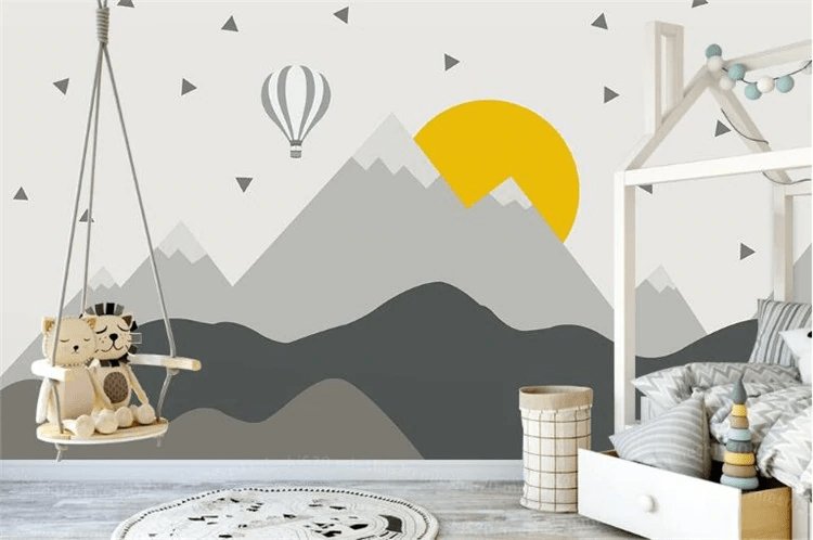 Papier peint panoramique scandinave montagne kids - papier peint sur mesure francais - muralconcept