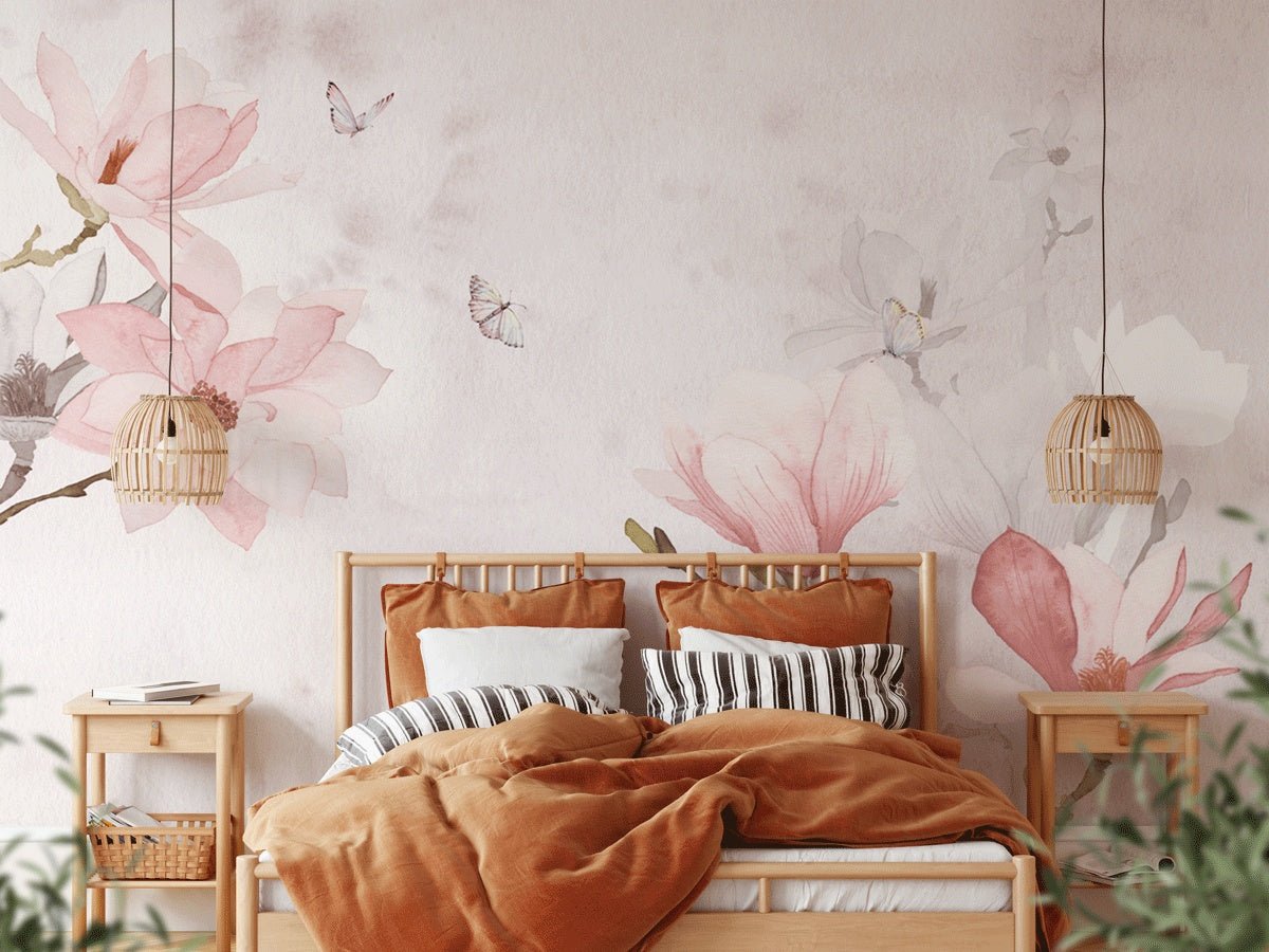Papier peint aquarelle magnolia rose - Papier peint panoramique Muralconceptpapier_peint_sur_mesure