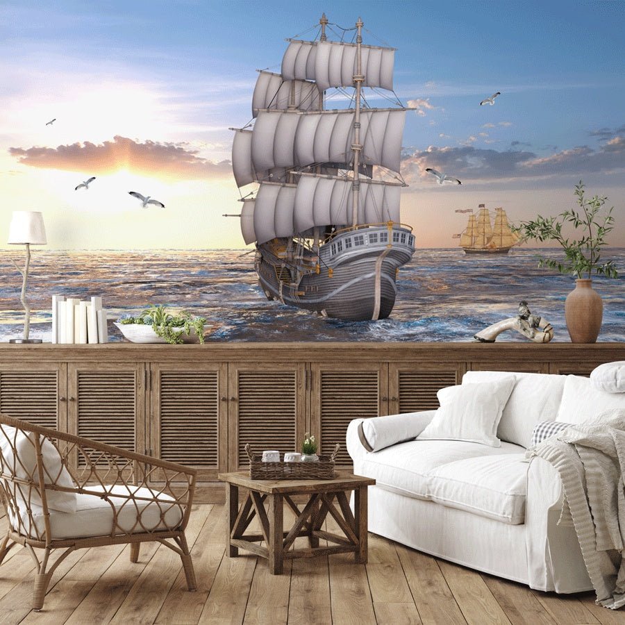 Papier peint bateau voile vintage - Muralconceptpapier_peint_sur_mesure