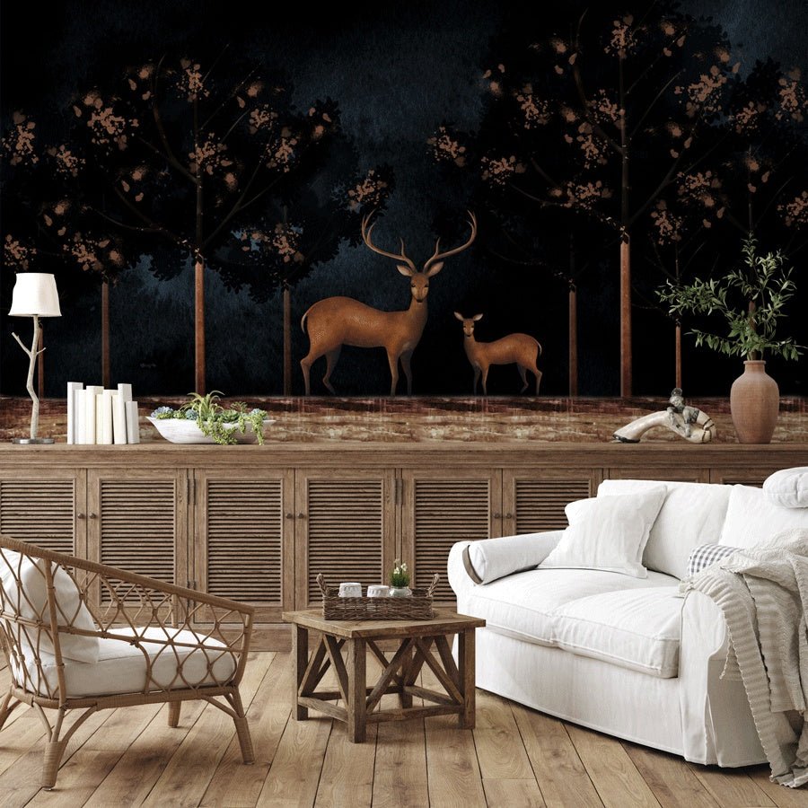 Papier peint biches chic forêt noire - Muralconceptpapier_peint_sur_mesure