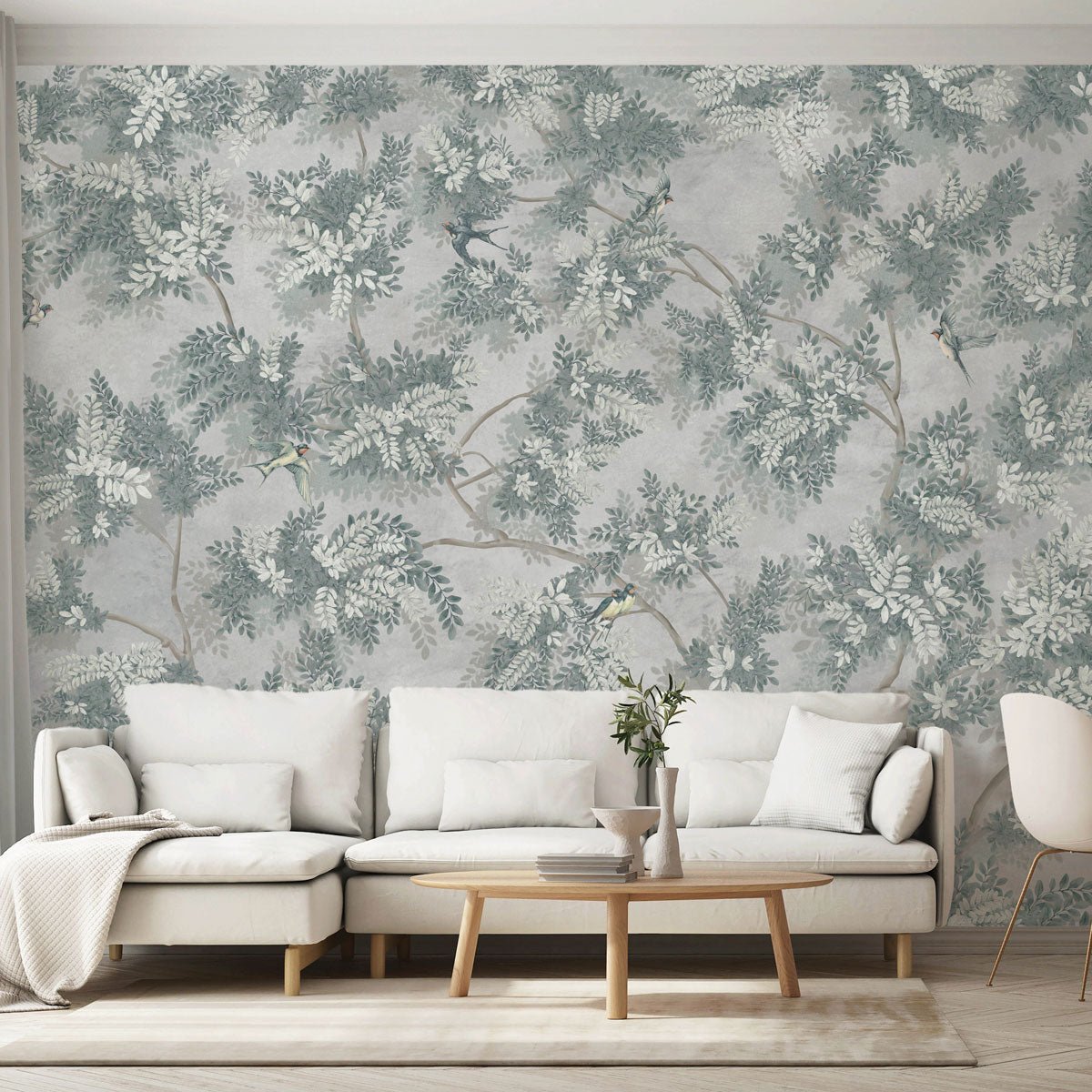 Papier peint branches et feuillages, mural concept, tendance