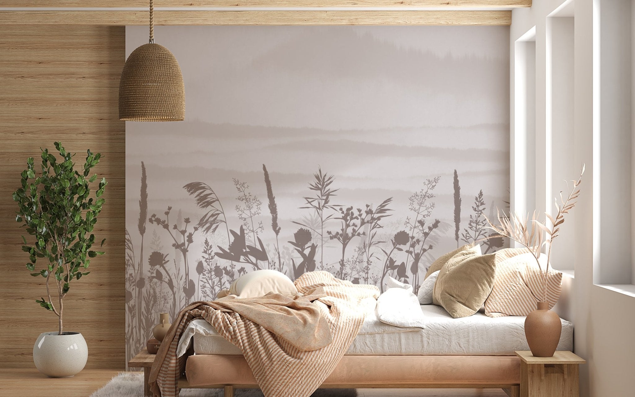 Papier peint panoramique brindille monochrome - panoramique français