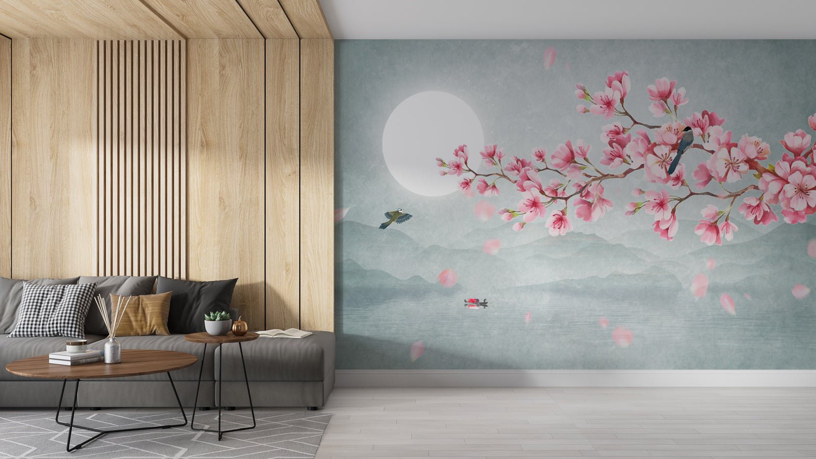 Papier peint tendance floral cerisier poétique - papier peint sur mesure francais - muralconcept