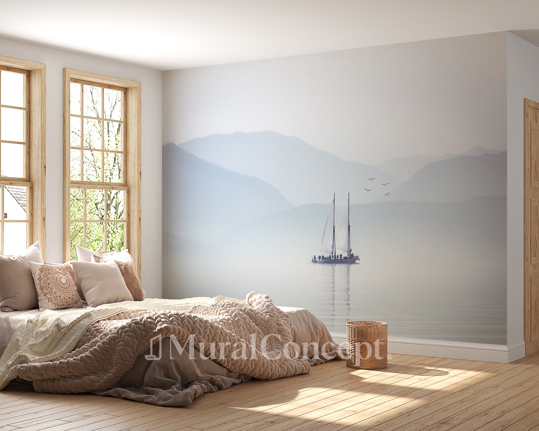 Papier peint lac Annecy navigation - panoramique français