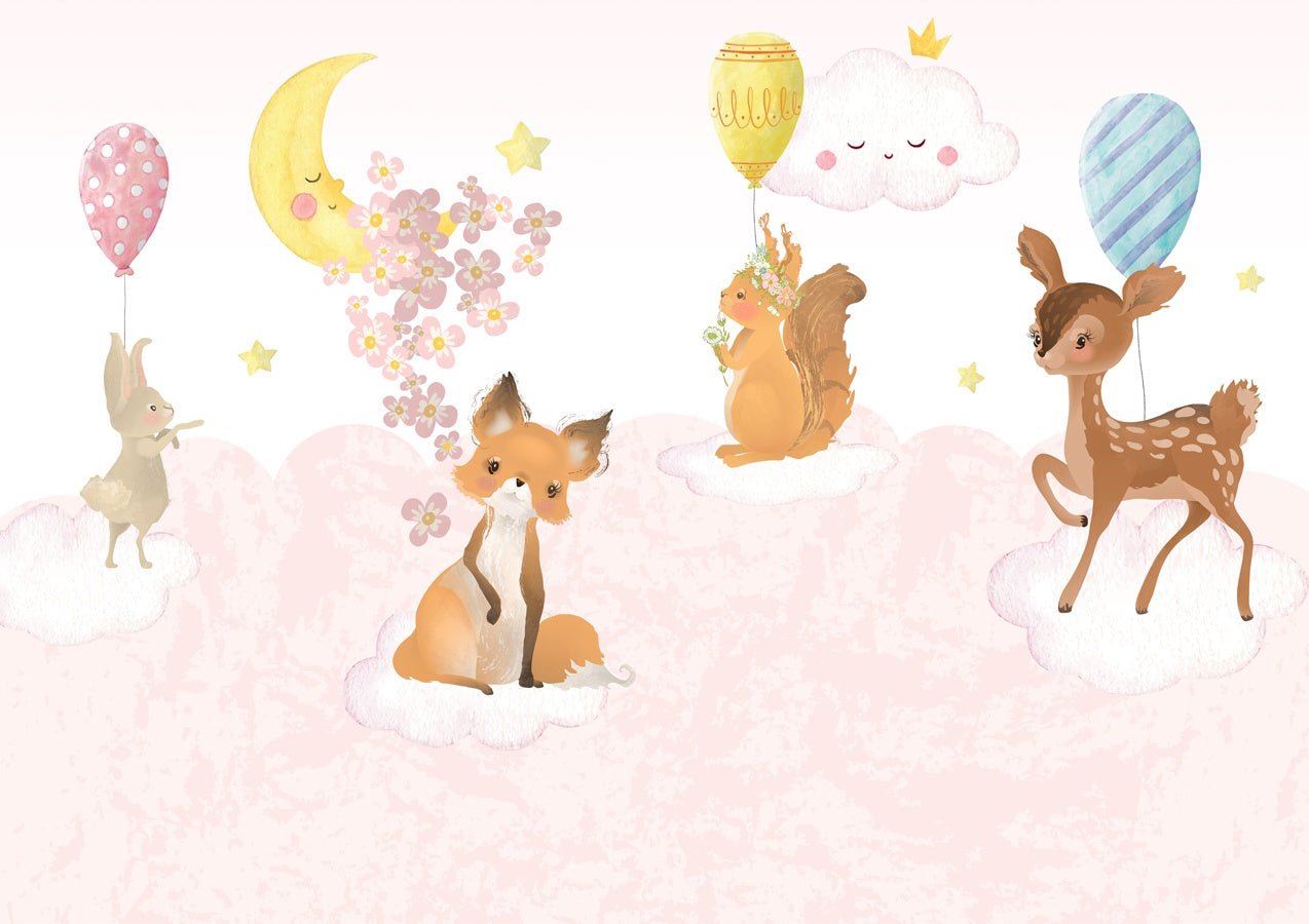 Papier peint chambre bébé animaux rose nuage - Muralconceptpapier_peint_sur_mesure