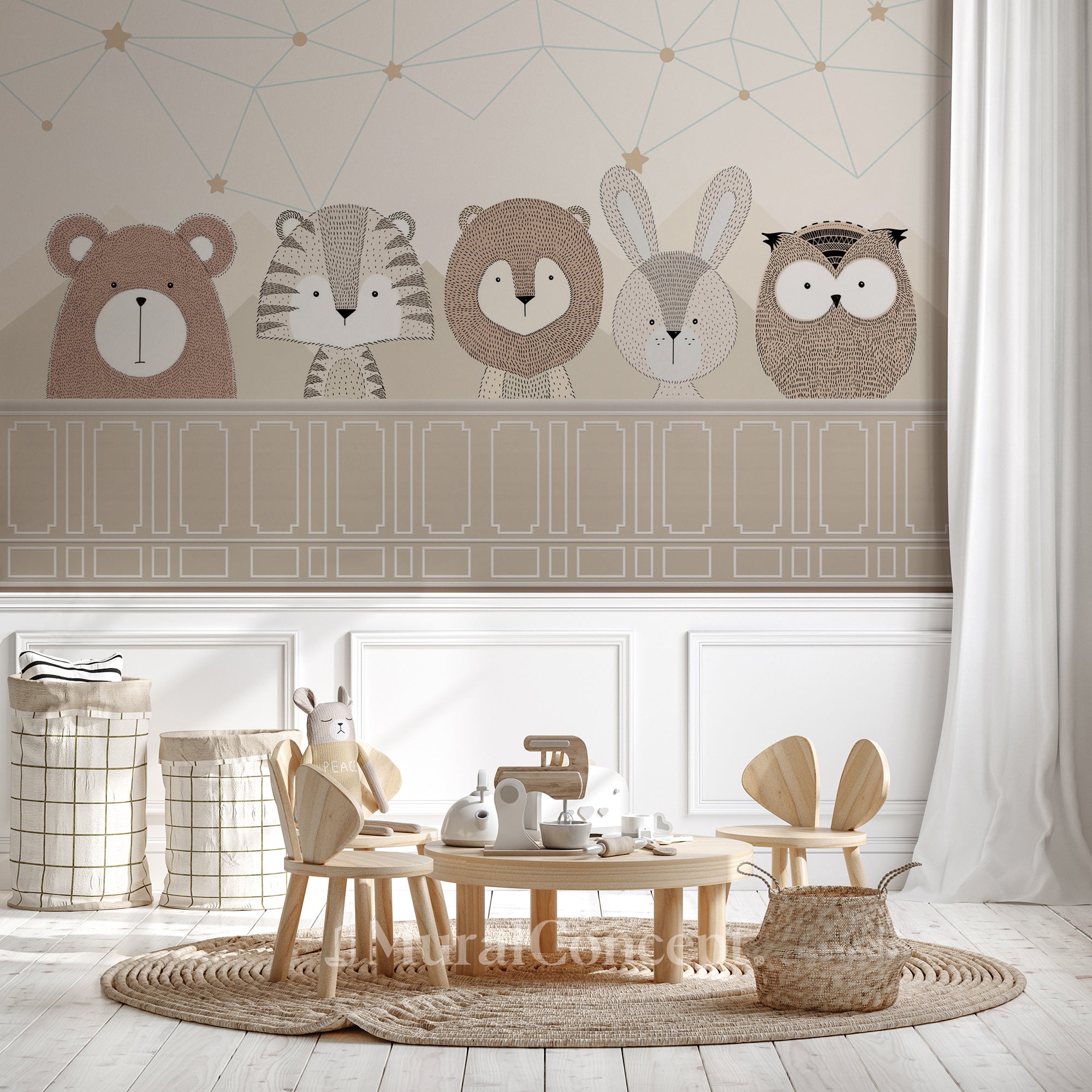 Papier peint chambre bébé safari - décor mural sur mesure français