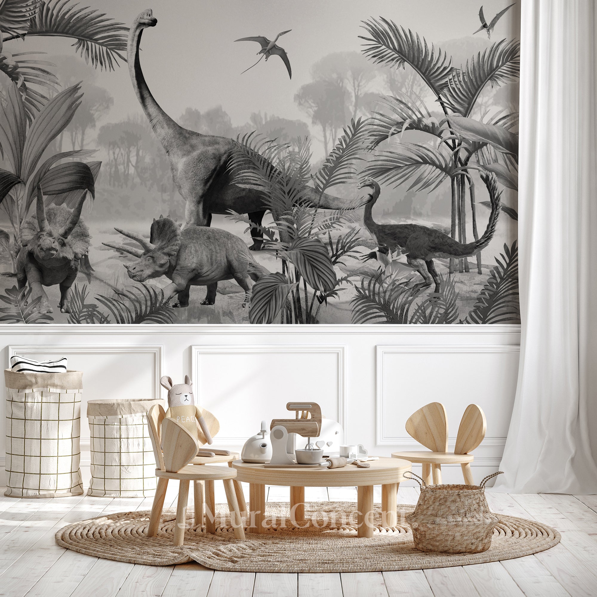 Papier peint chambre enfant dinosaures jurassik - décor mural sur mesure français