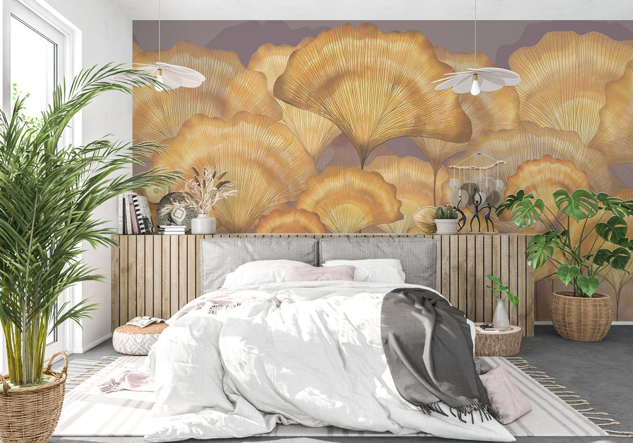Papier peint contemporain ginkgo ocre - Muralconceptpapier_peint_sur_mesure