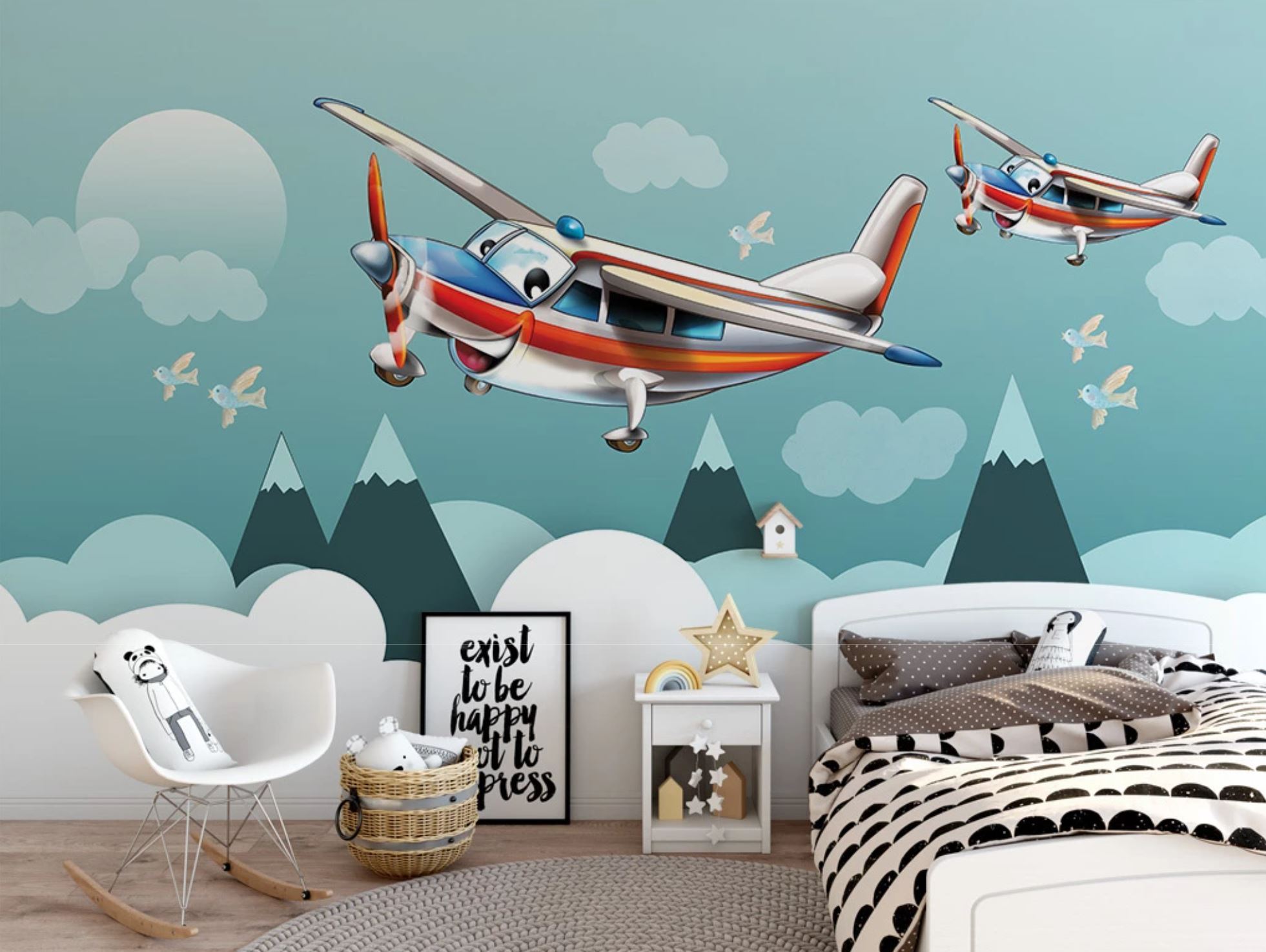 Papier peint enfant explorer en Avion - papier peint sur mesure francais - muralconcept