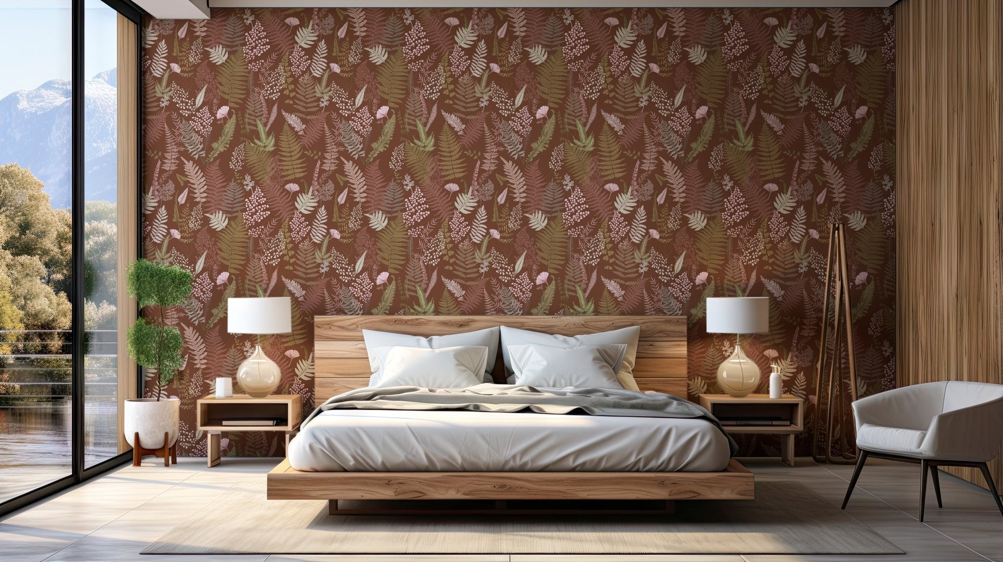 Papier peint feuille dense terracotta, mural concept, tendance