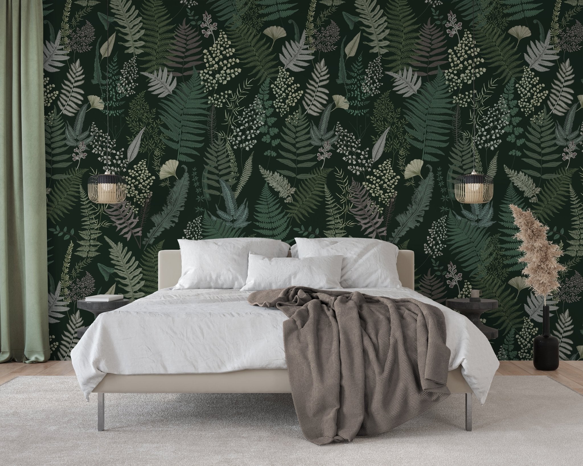 Papier peint feuille dense vert, mural concept, tendance