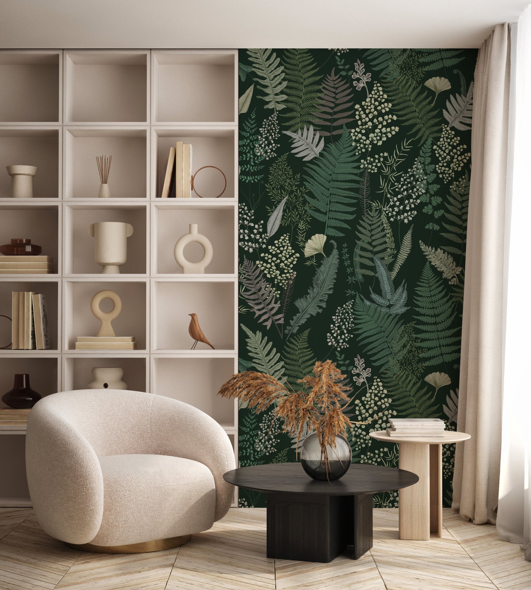 Papier peint feuille dense vert, mural concept, tendance