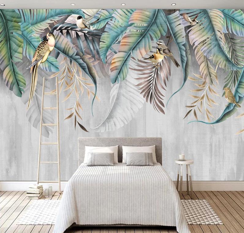 Papier peint Feuilles & Birds - papier peint sur mesure francais - muralconcept