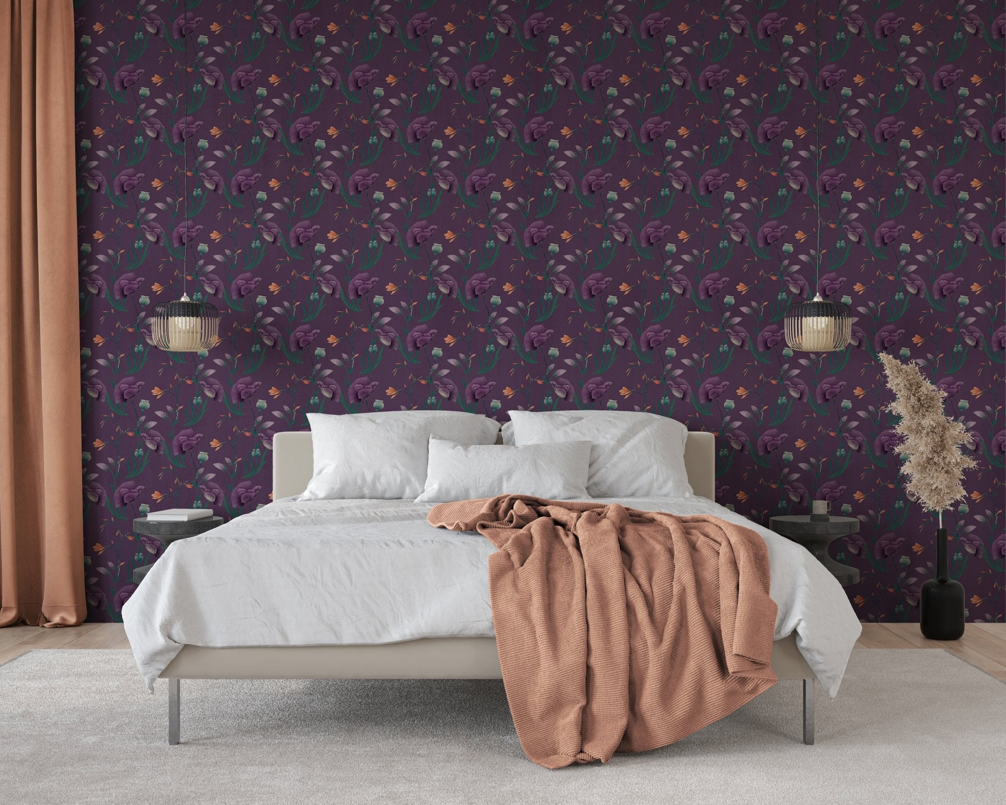Papier peint floral purple, mural concept, tendance