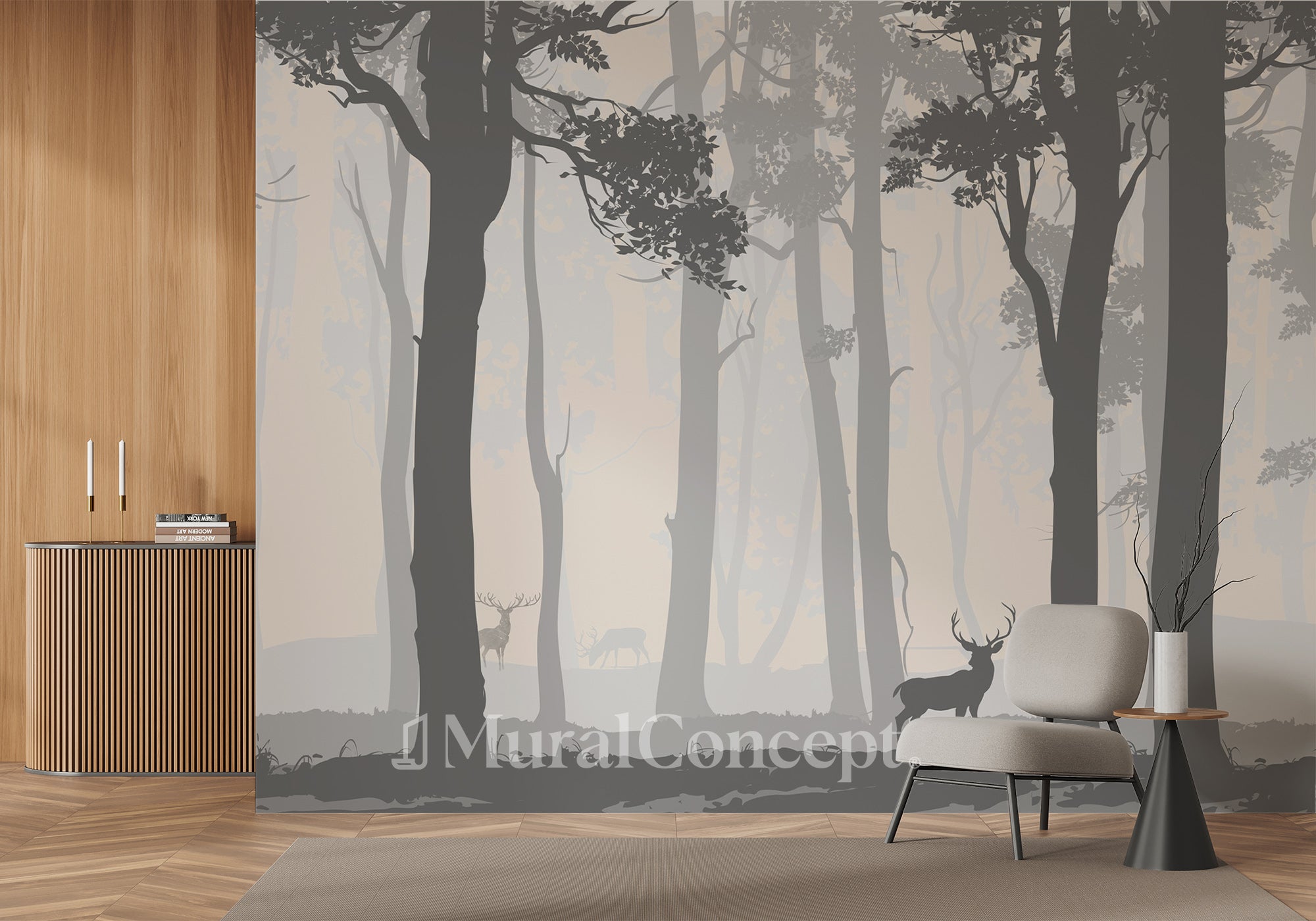 Papier peint Forêt nature zen monochrome - panoramique français