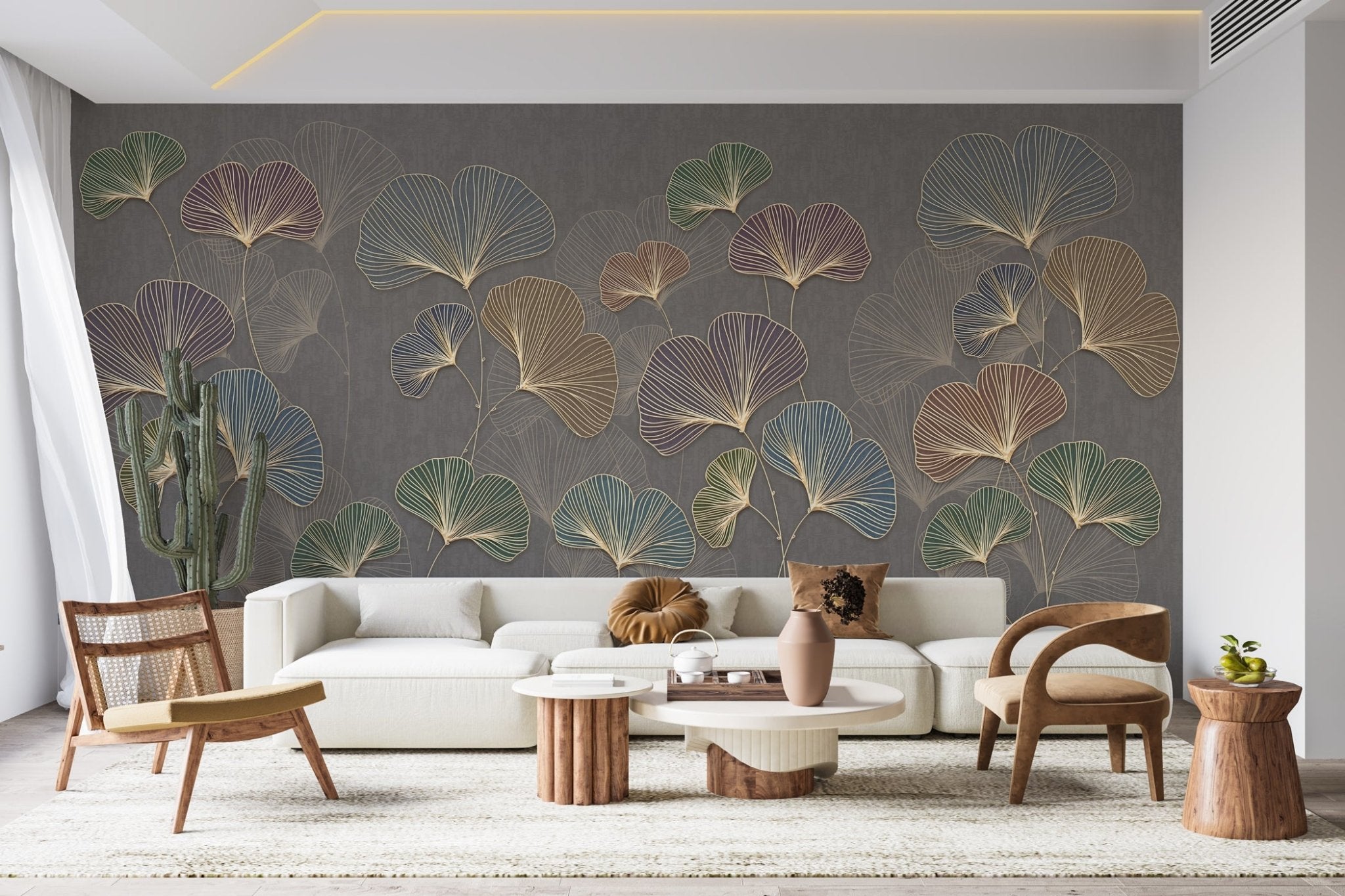Papier peint panoramique ginkgo asie tendance - papier peint sur mesure francais - muralconcept