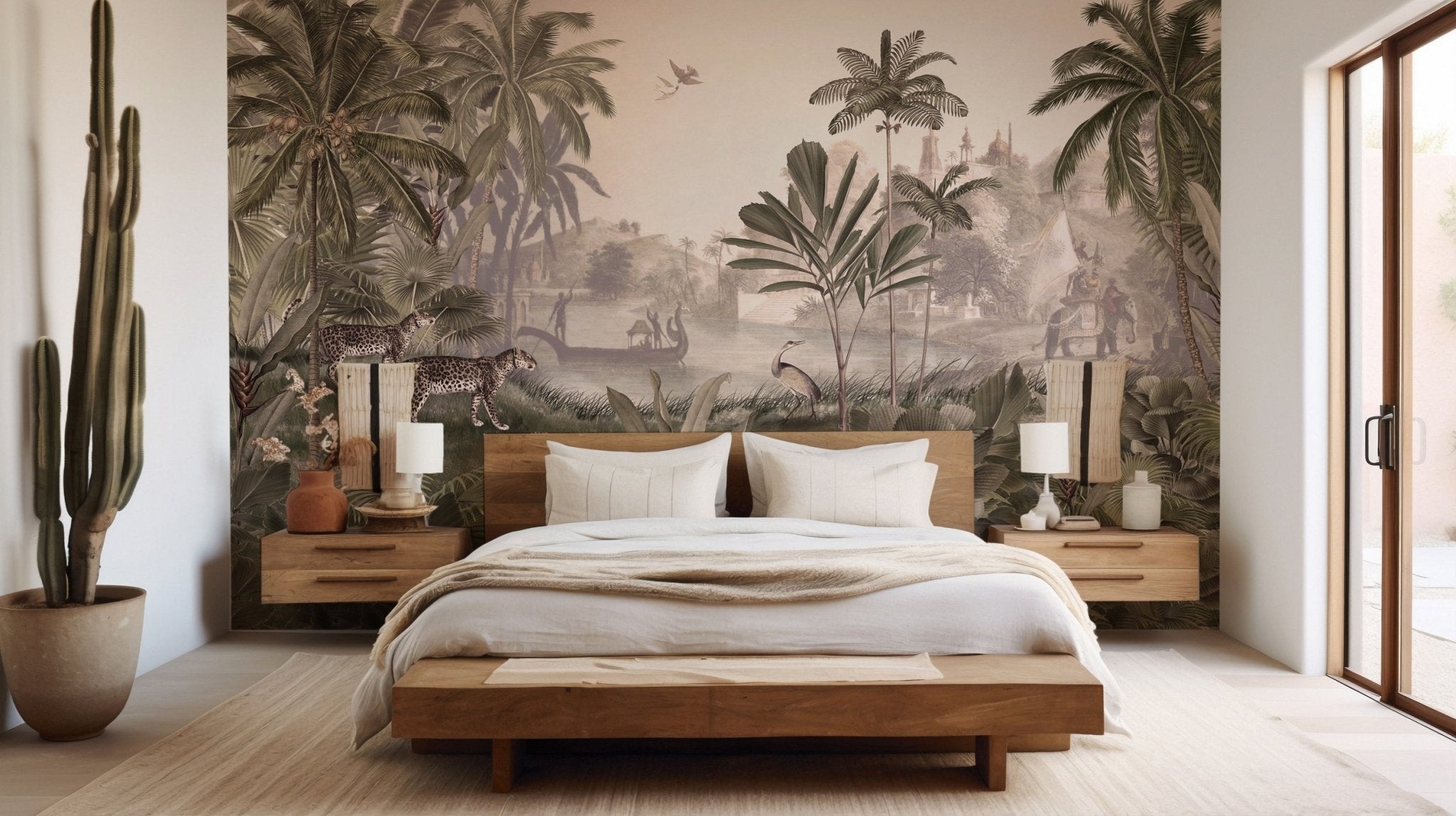 Papier peint jungle haven léopard, mural concept, tendance