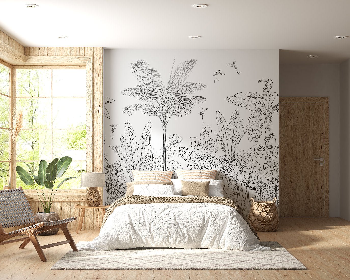 Papier peint jungle noir et blanc léopard - papier peint sur mesure francais - muralconcept