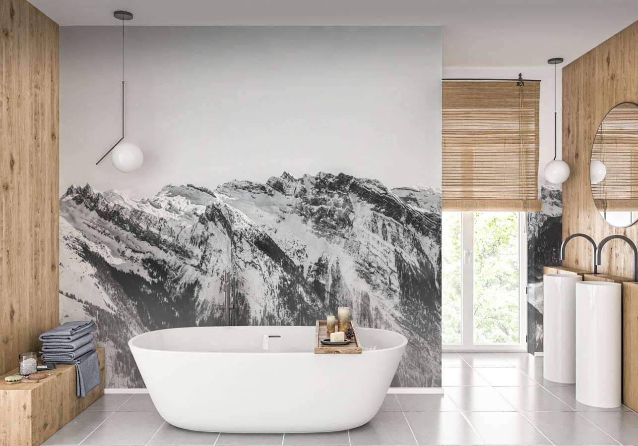 Papier peint montagne noir et blanc Grand Massif - papier peint sur mesure francais - muralconcept