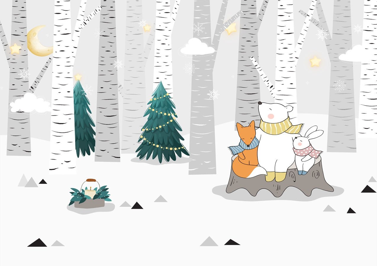 Papier peint ours polaire forêt neige - Muralconceptpapier_peint_sur_mesure