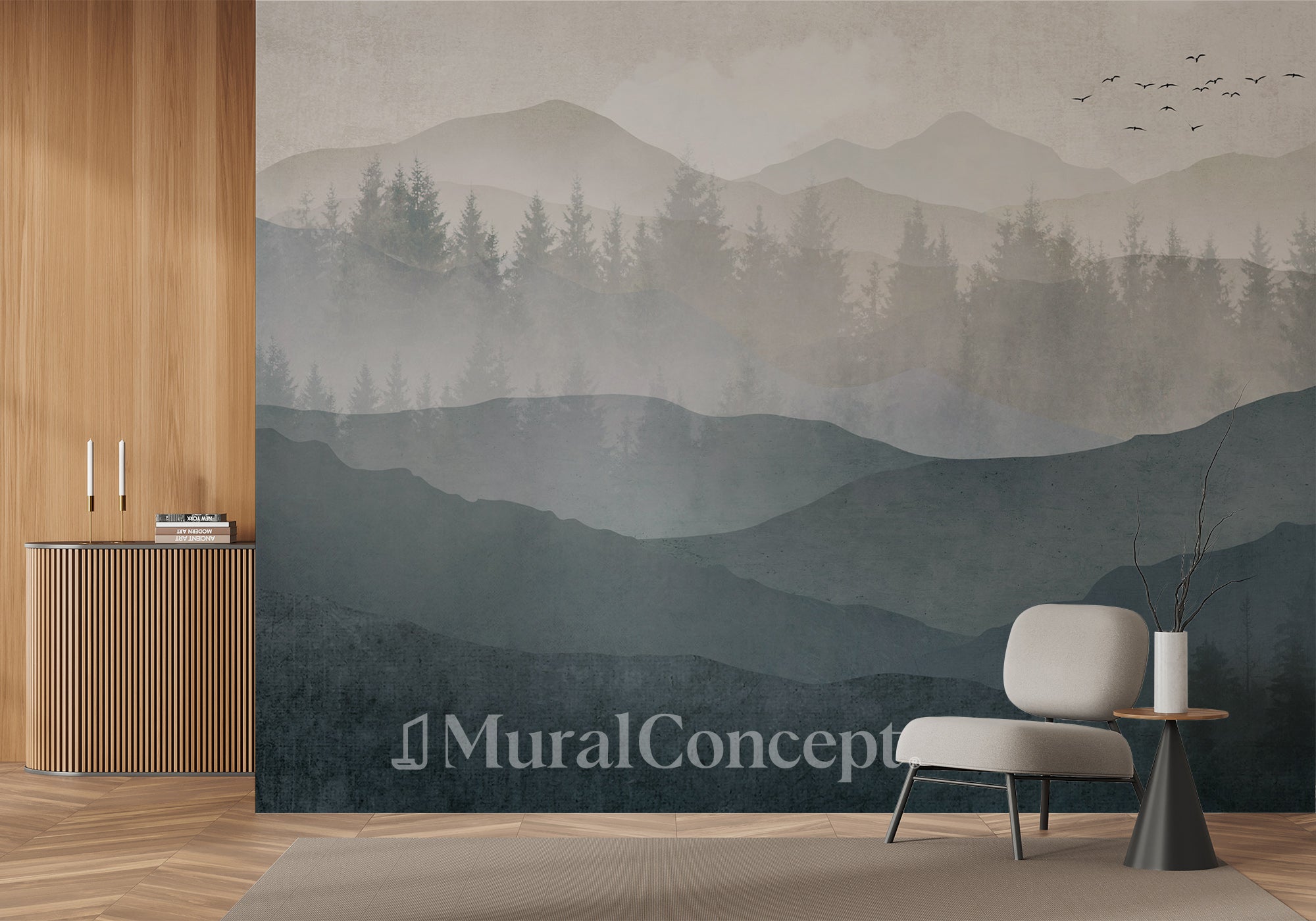 Papier peint panorama nature noir et blanc - panoramique français