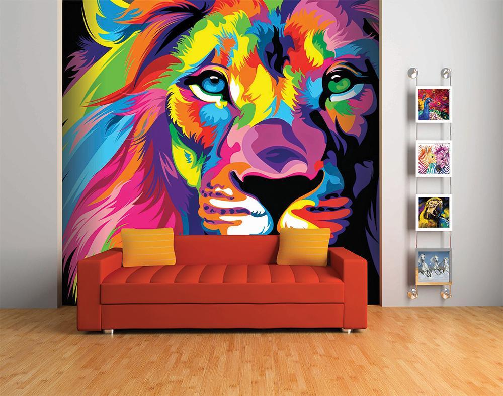 Papier peint panoramique lion color pop - papier peint sur mesure francais - muralconcept