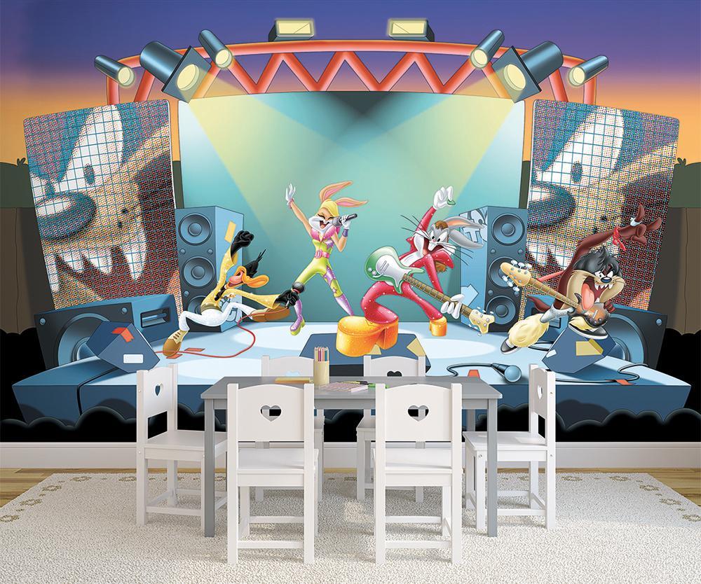 Papier peint panoramique looney tunes cartoon superstars concert fun & disco - papier peint sur mesure francais - muralconcept