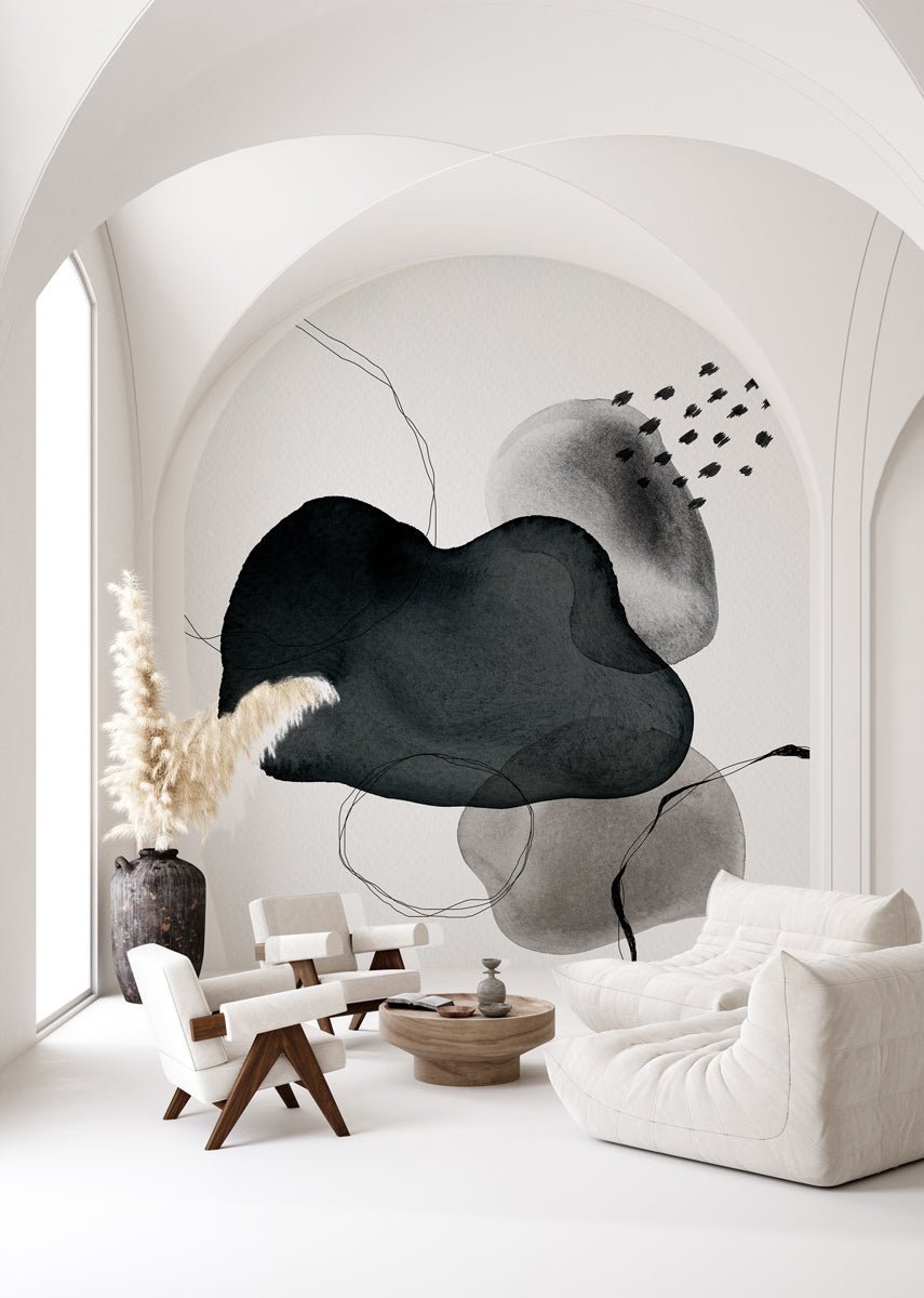 Papier peint moderne aquarelle noir et blanc, mural concept, tendance