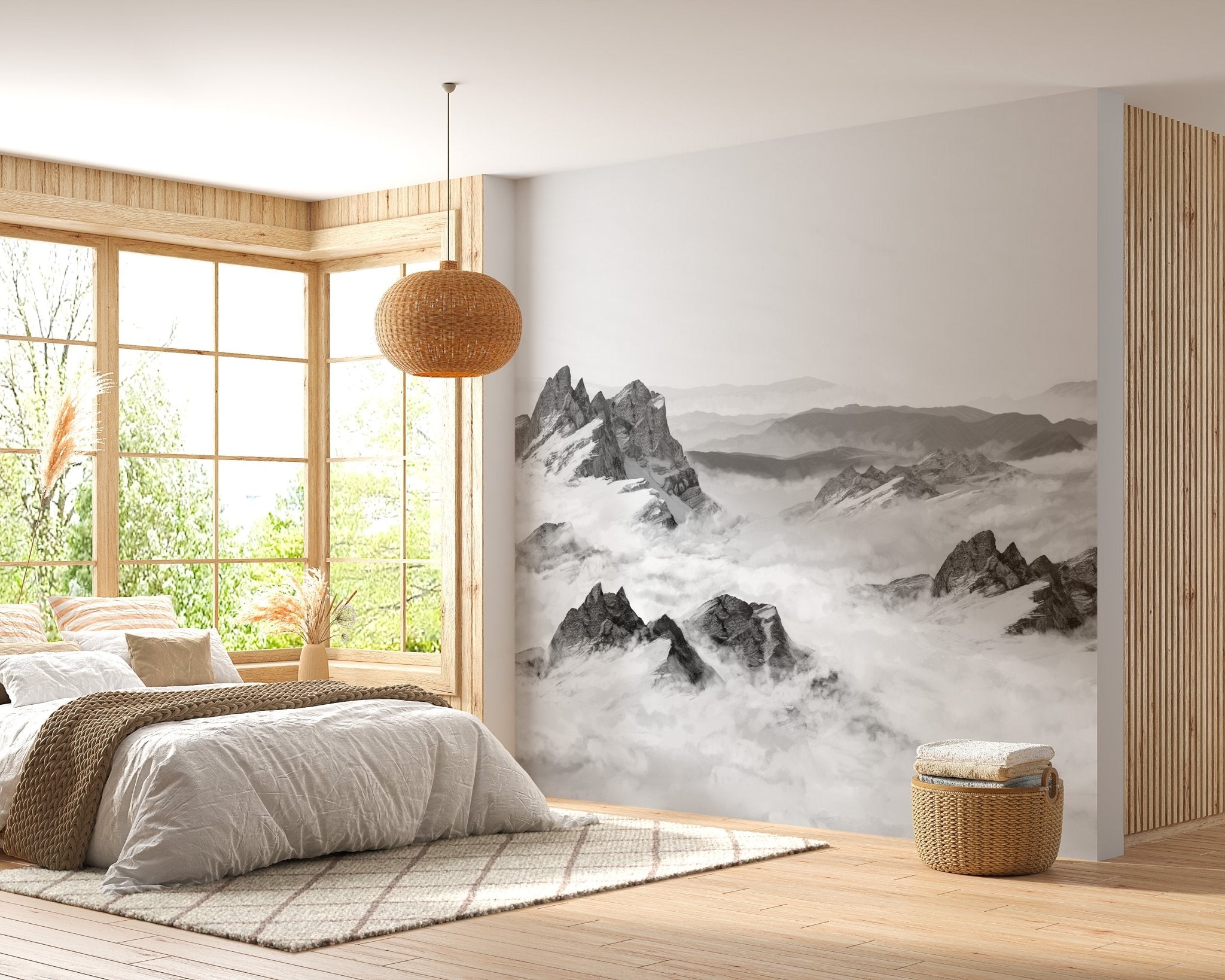 Papier peint panoramique montagne noir et blanc - panoramique français