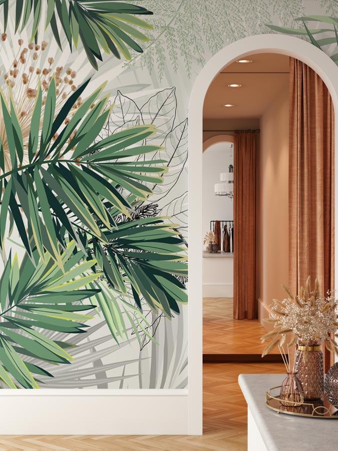 Papier peint panoramique nature green palm - papier peint sur mesure francais - muralconcept