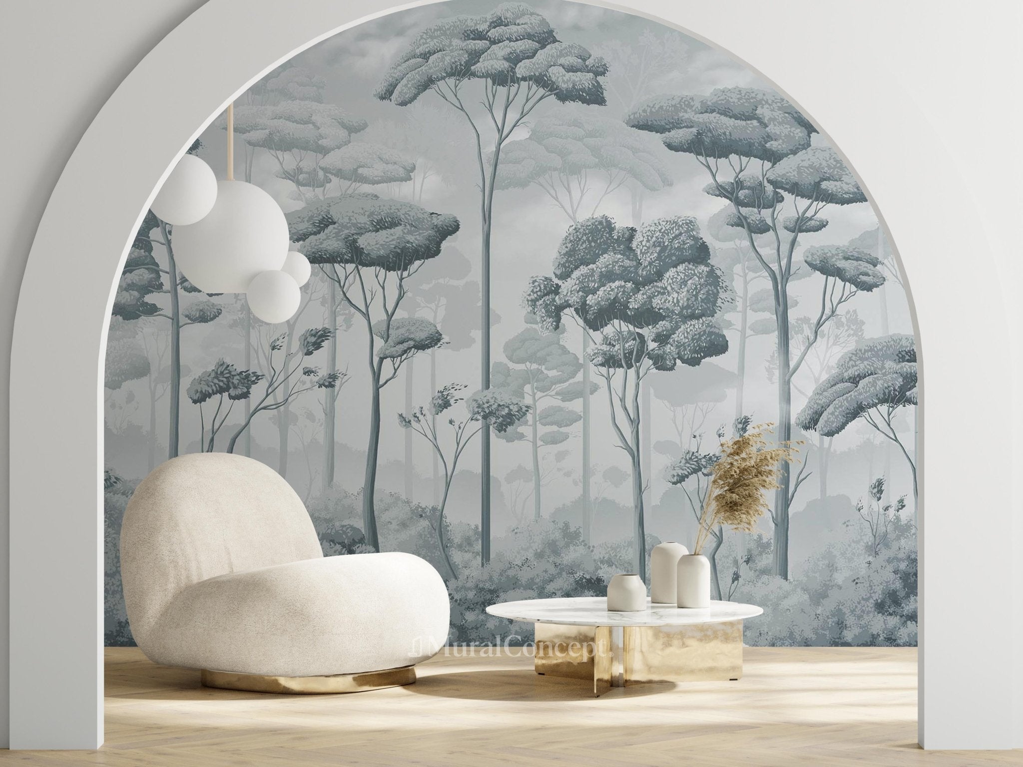 Papier peint panoramique pinède volupté bleu argent - panoramique français