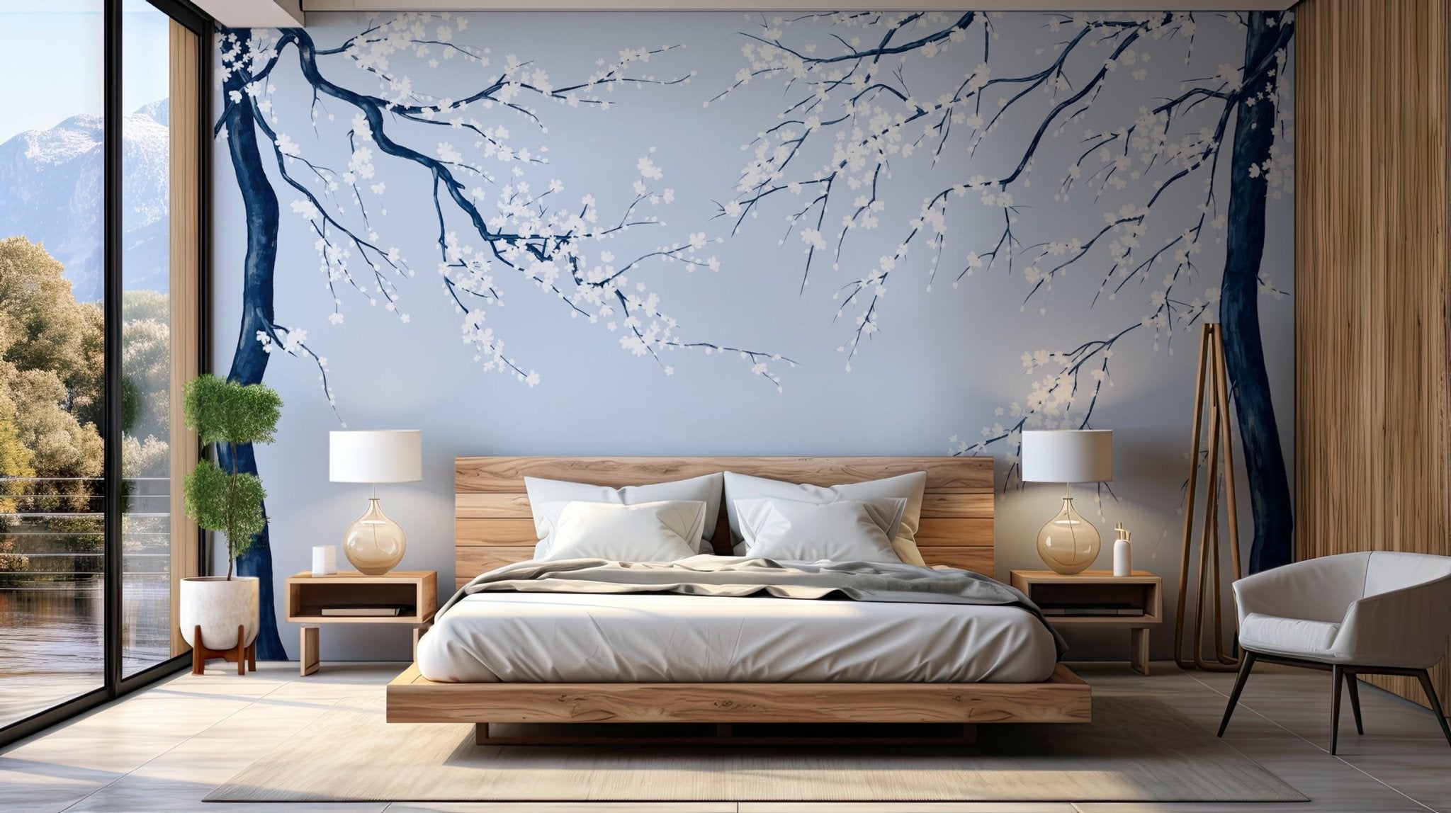 Papier peint panoramique fleur Sakura, mural concept, tendance