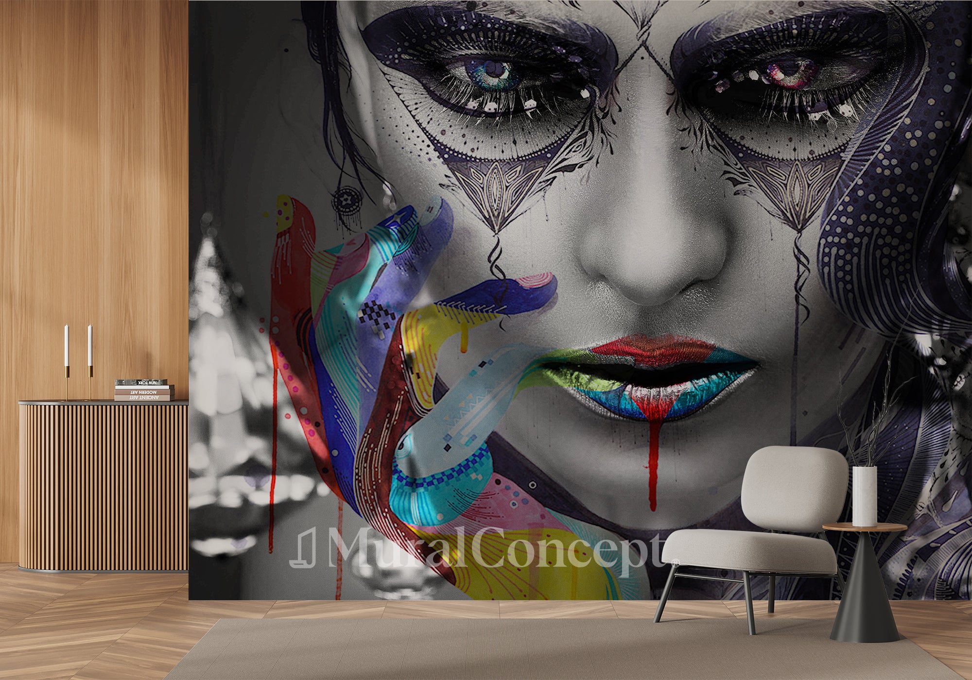 Papier peint Panoramique Visage Ethnique Graffiti - panoramique français