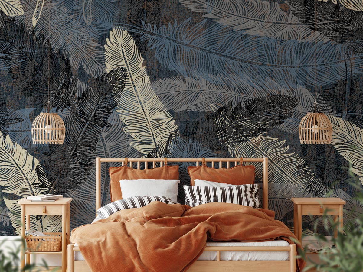 Papier peint plume & Bleu profond - papier peint sur mesure francais - muralconcept