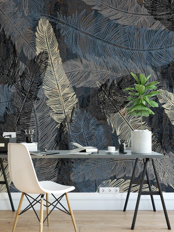 Papier peint plume & Bleu profond - papier peint sur mesure francais - muralconcept