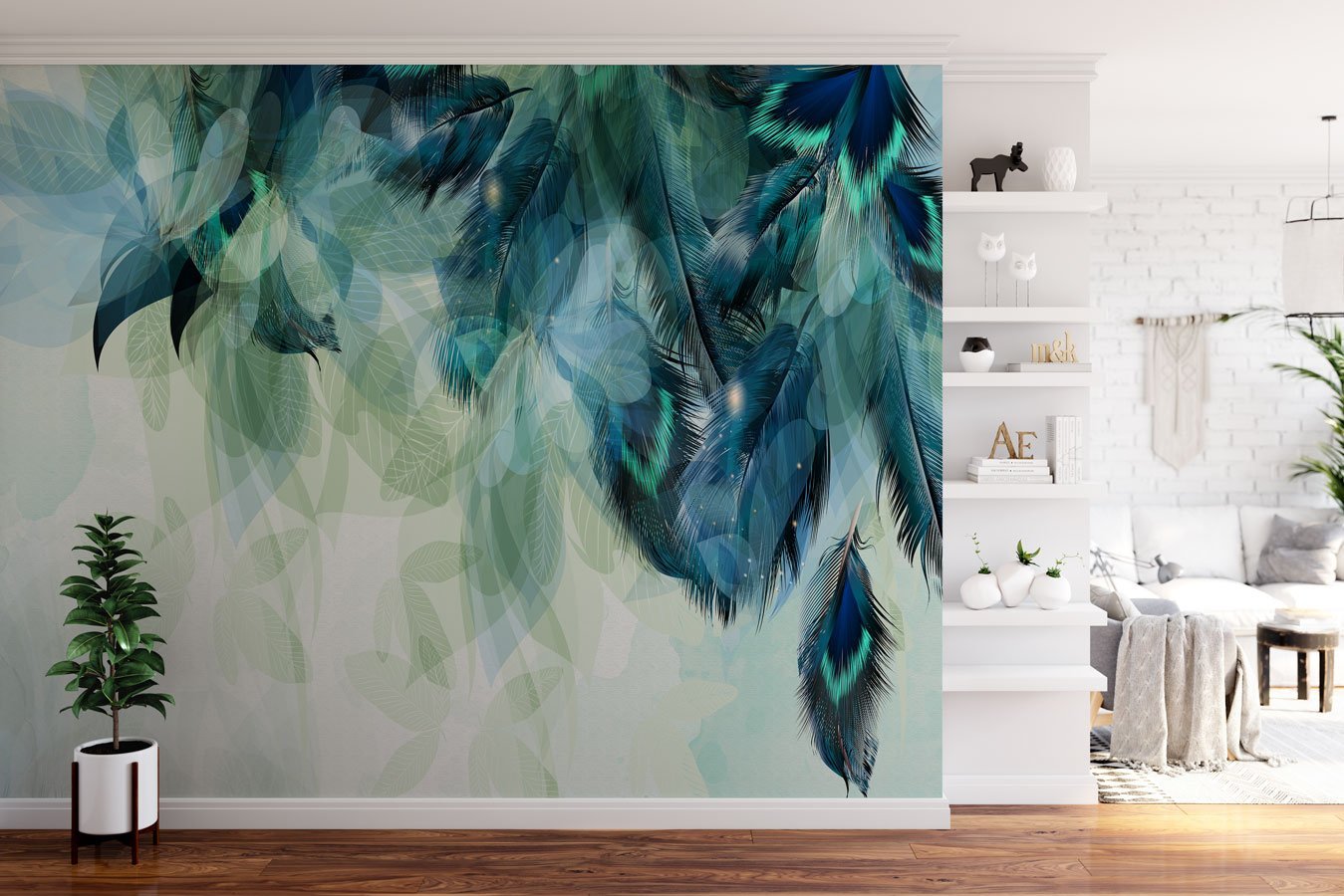 Papier Peint Plume Ethnique Paon - papier peint sur mesure francais - muralconcept