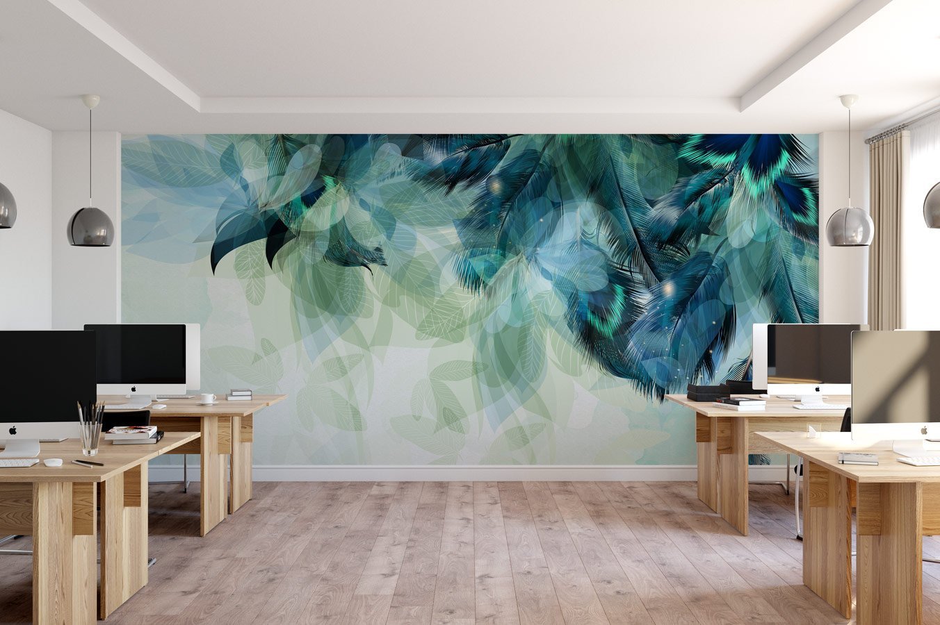 Papier Peint Plume Ethnique Paon - papier peint sur mesure francais - muralconcept