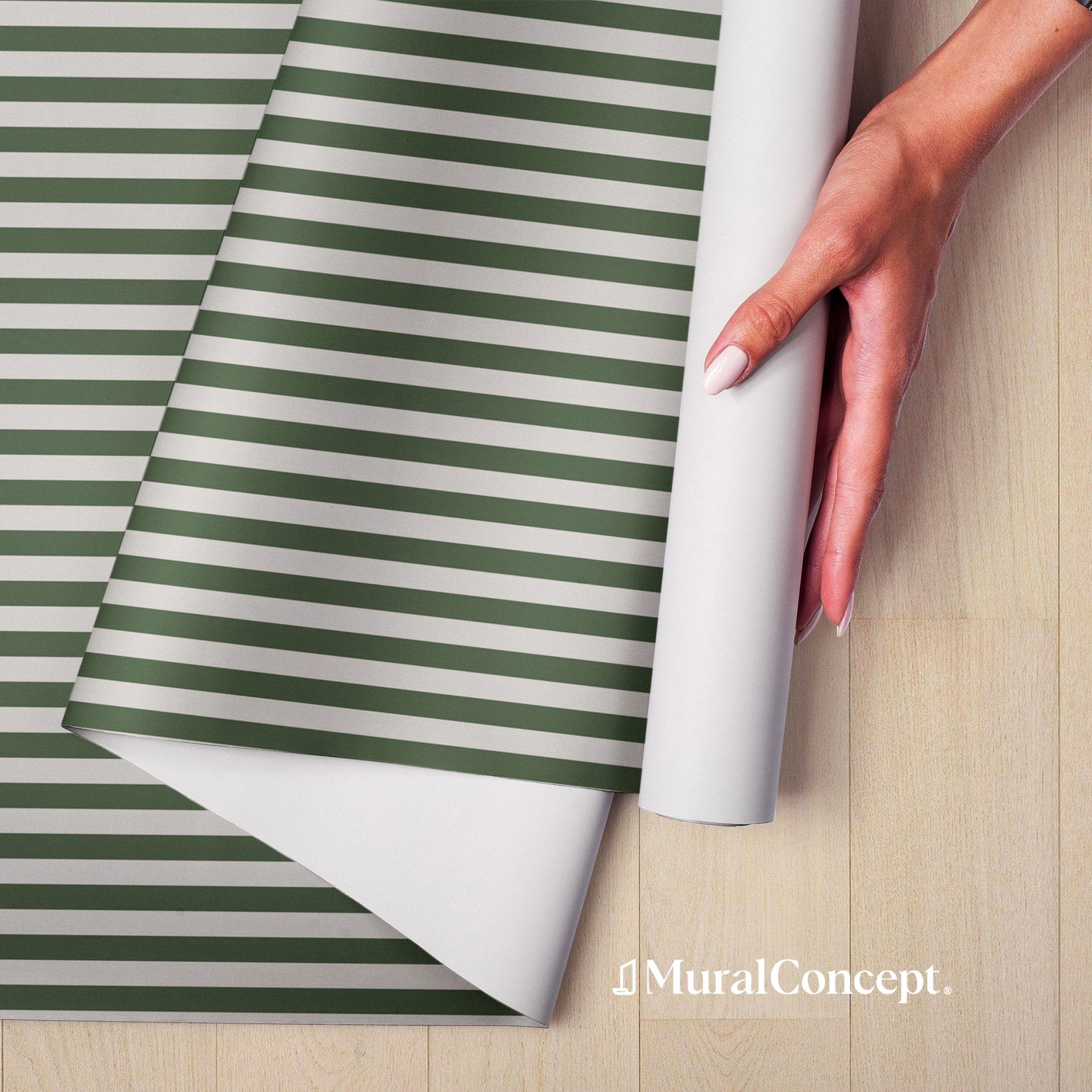 Papier peint rayure rétro vert jungle - panoramique français