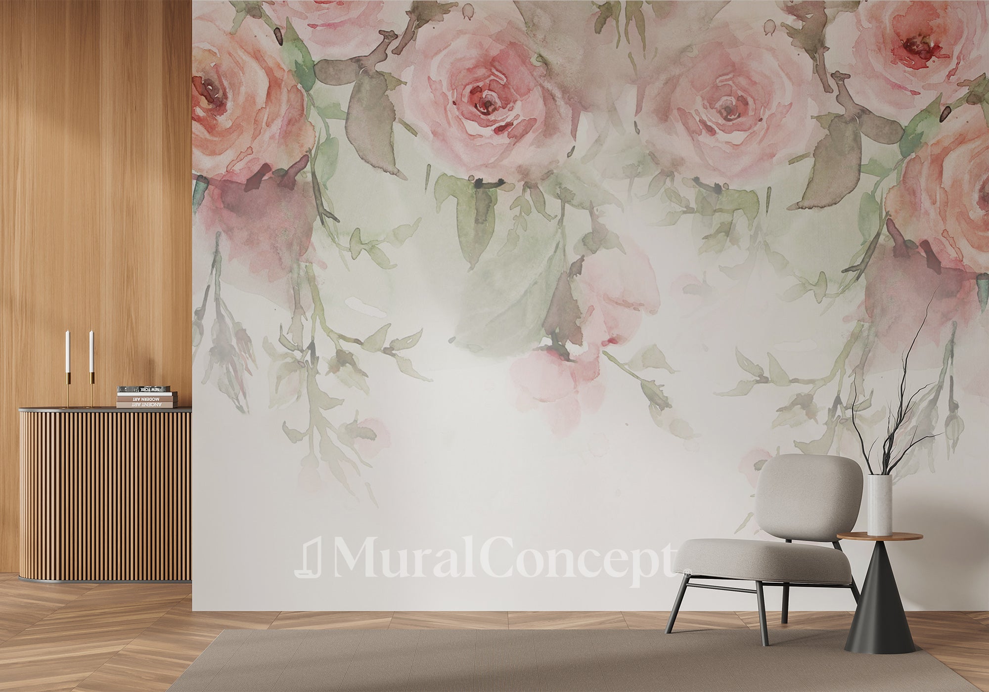 Papier peint Rose Aquarelle - panoramique français