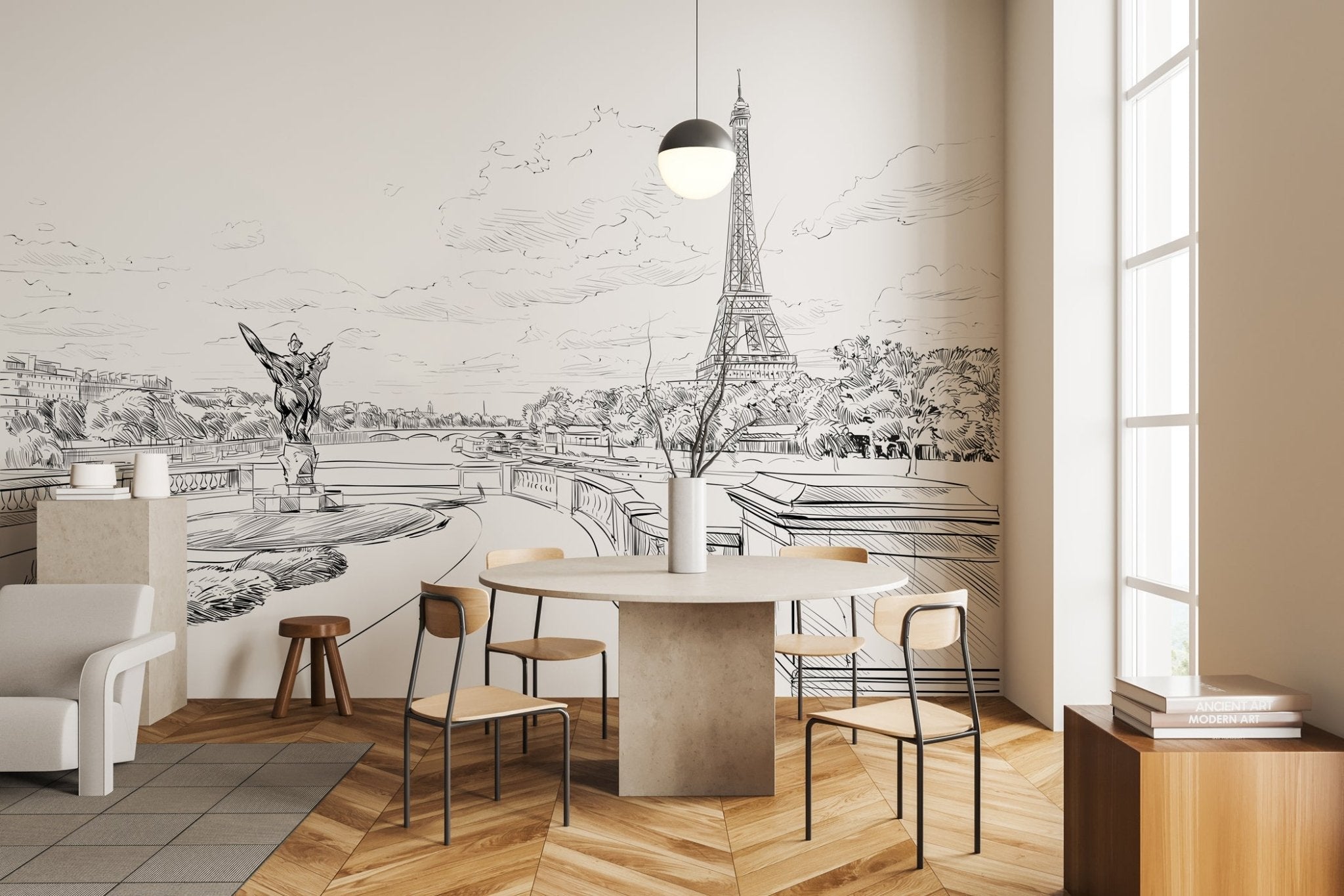 Papier peint pont Bir Hakeim vue tour Eiffel, mural concept, tendance