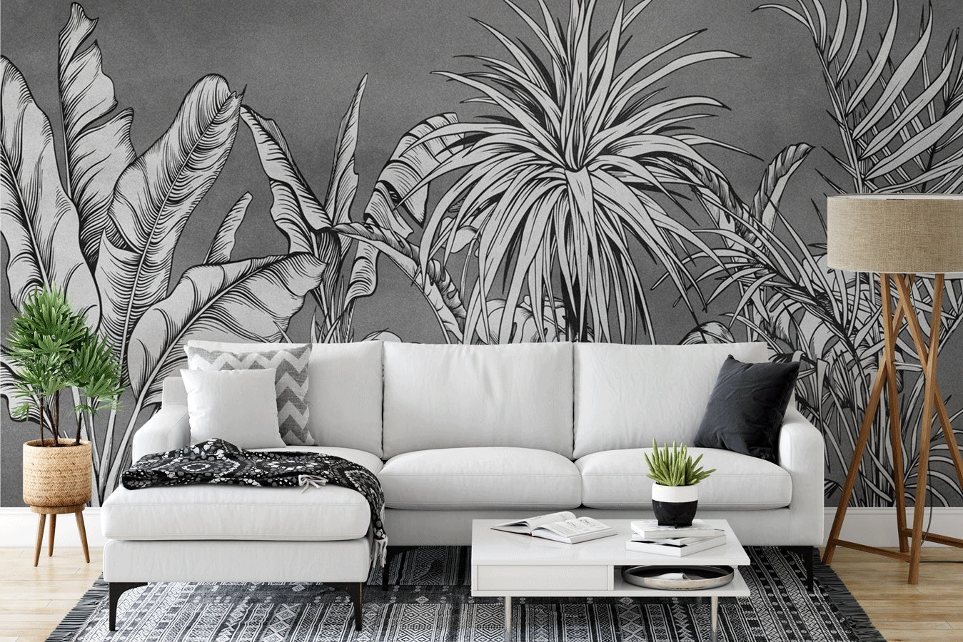 Papier peint tendance jungle noir et blanc - Muralconceptpapier_peint_sur_mesure
