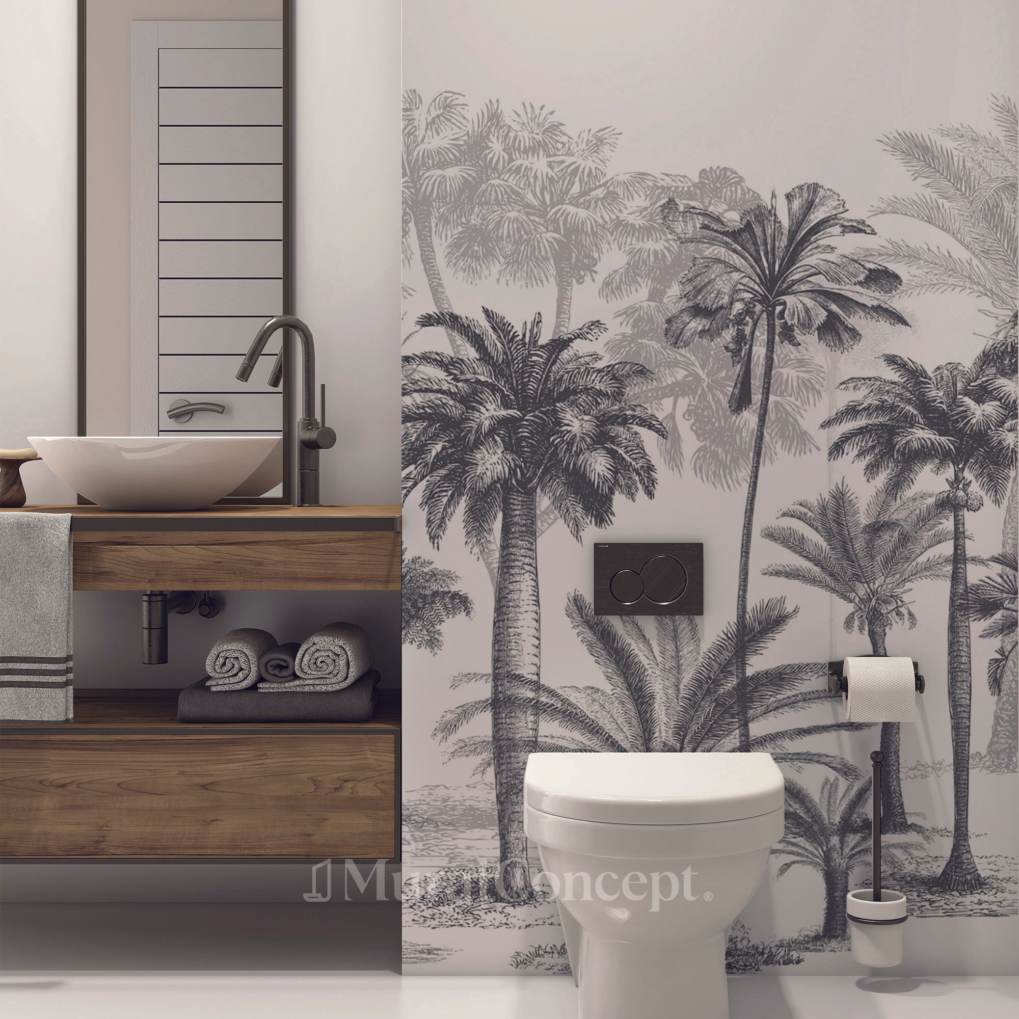 Papier peint toilette Jungle Black & White - panoramique sur mesure francais - muralconcept